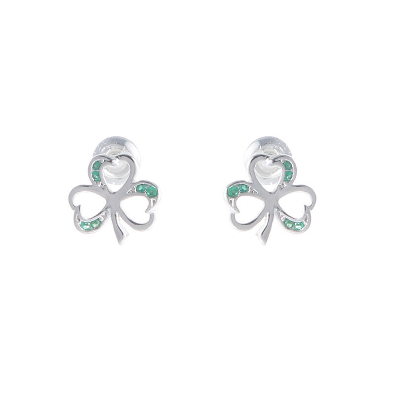 Grá Collection Silver Plated Shamrock With Mini Green Cubic Zirconia Stones Earrings